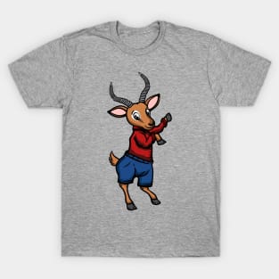 Cute Anthropomorphic Human-like Cartoon Character Impala in Clothes T-Shirt